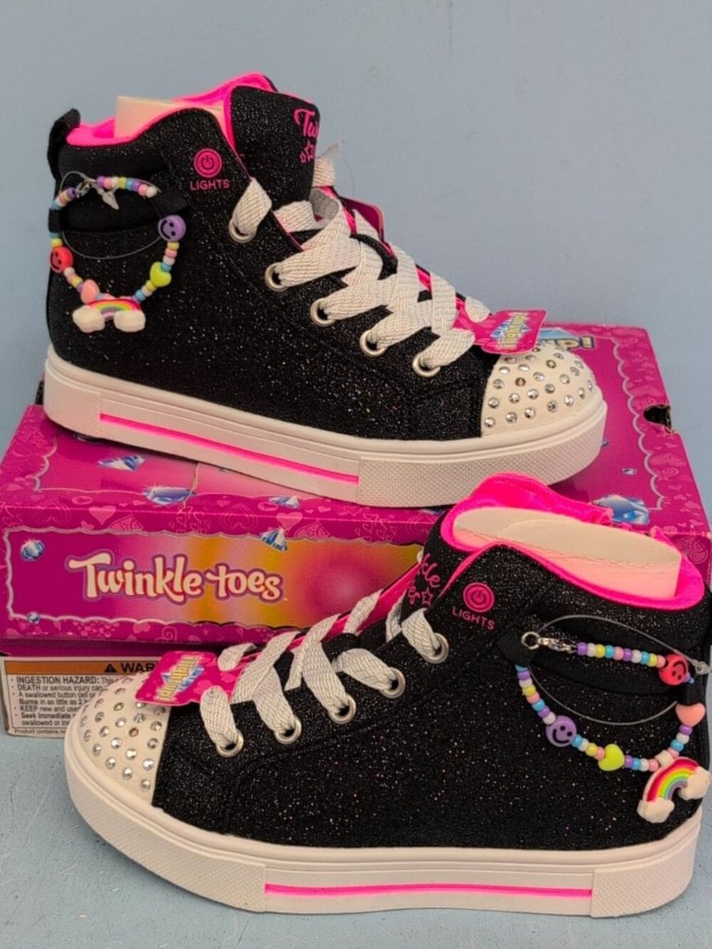 Skechers Twinkle Sparks Light Up High Top Shoes Girls 13 Black 314816L